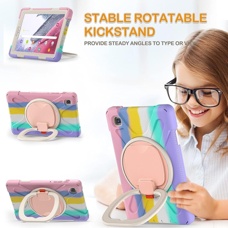 KASTWAVE Case For Samsung Galaxy Tab A7 Lite 8.7" W/Tempered Glass Screen Protector For Kids Girls Women, Silicone Cover With Stable Kickstand, Shoulder Strap Rainbow Pink - Image 5