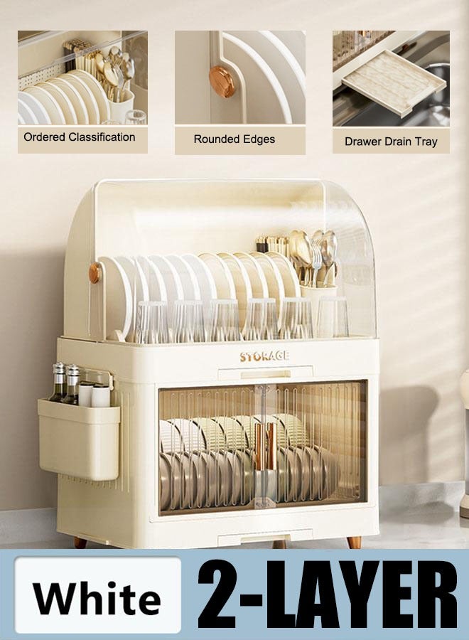 رف تخزين أطباق رف تجفيف أطباق رف أطباق من طبقتين صندوق تخزين أدوات المطبخ مستلزمات المطبخ منظم أطباق وملاعق وشوك لطاولة المطبخ - Image 1