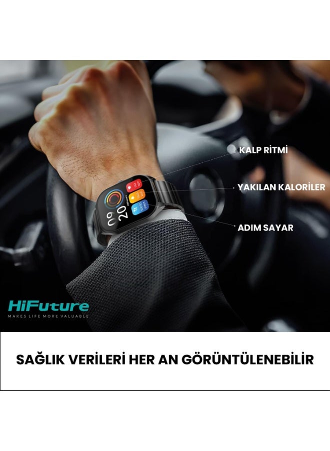 هاي فيوتشر ساعة HiFuture APEX الذكية من الفولاذ المقاوم للصدأ بشاشة AMOLED مقاس 2.04 بوصة، مع مكالمات لاسلكية وتتبع النوم واللياقة البدنية والصحة، وعمر بطارية طويل يصل إلى 15 يومًا، ومقاومة للماء IP67 - لون أسود - Image 4