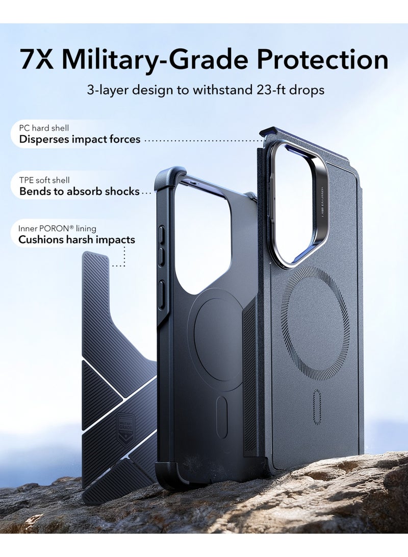 ESR for Samsung Galaxy S26 Ultra Phone Case with Stash Stand, 7X Military-Grade Drop Protection, Shock-Absorbing Rugged Cover, Compatible with MagSafe Accessories, Cyber Series black - Image 3