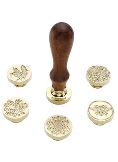 Y&D Wax Sealing Stamps Set 1 Piece Wooden Handle and 5 Pieces Removable Copper Head Vintage Classic Brass Seal Kit with Gift Box Retro Classical Initial Stamp for Cards  - Image 1