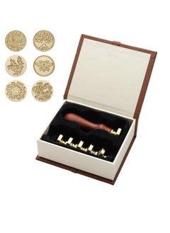 Y&D Wax Sealing Stamps Set 1 Piece Wooden Handle and 5 Pieces Removable Copper Head Vintage Classic Brass Seal Kit with Gift Box Retro Classical Initial Stamp for Cards  - Image 2