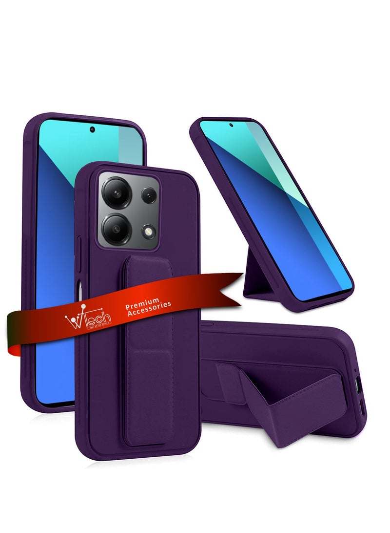 دبليو تيك قبضة يد بمسند مغناطيسي قابل للطي وحزام معصم وقبضة إصبع مع غطاء حافظة حديد مدمج لهاتف Xiaomi Redmi Note 13 4G 2024 أرجواني باذنجاني - Image 1