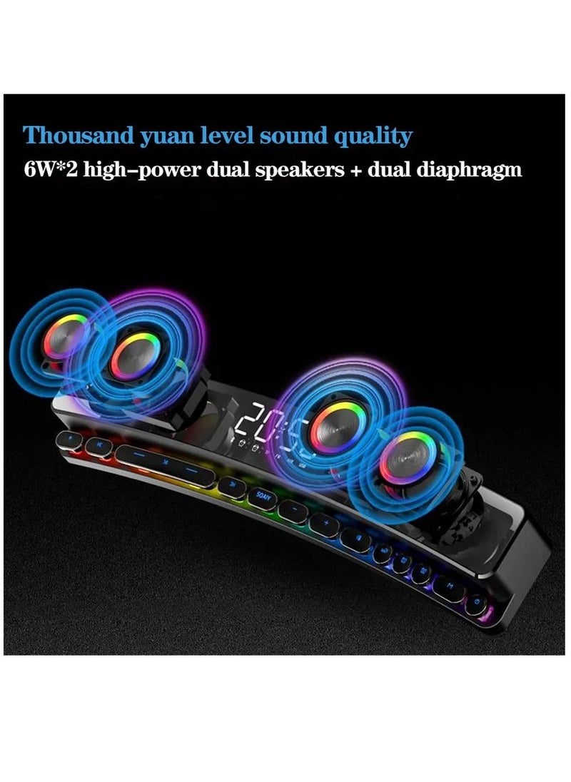 SOAIY - Wireless HiFi Speaker Computer Game Subwoofer Bluetooth Speaker 3600mAh Sound Bar Stereo Music Player Clock 3D Stereo Bass Surround Sound Box 3.5mm Audio Input for PC Laptop - Image 1