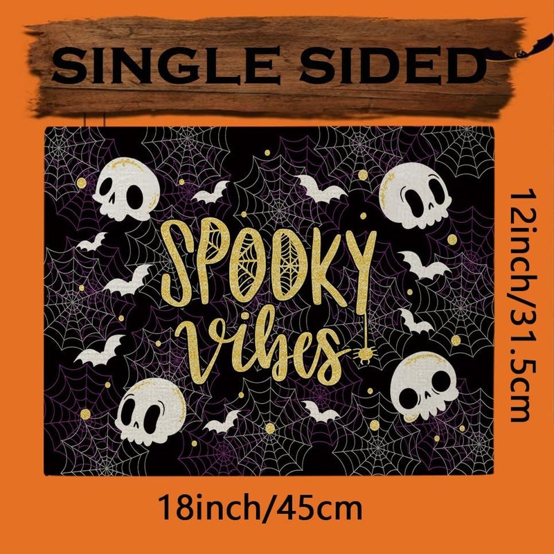 GAGEC Halloween Placemats Skeleton Cobweb Bat Set of 4 Table Mats Spooky Vibes Table Decorations Home Party Kitchen Dining Table Supplies 12x18 Inch - Image 2