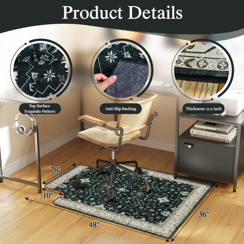 Lreedy Office Chair Mat for Hardwood Floor & Tile Floor,36"X 48" Heavy Duty Desk Chair Mat for Hard Floors, Under Desk Rug for Rolling Computer Chair,Anti Slip,Low Pile Carpet Protector-Convex Frame - Image 2