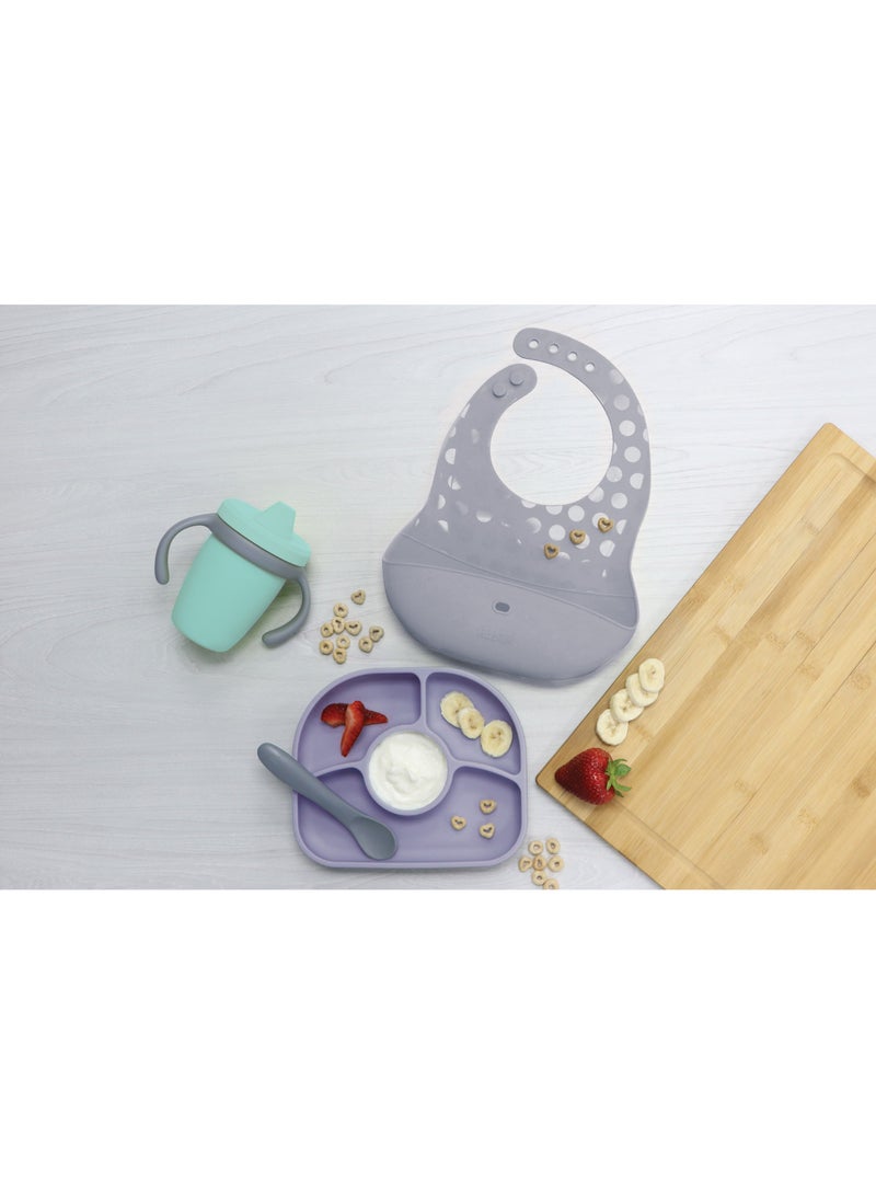 bbluv bblüv Sët - 4M+ Silicone Baby Feeding Set | BPA-Free | Spill-Proof Bib, Suction Plate & Spoon | Soft, Durable & Dishwasher Safe | Anti-Bacterial & Non-Allergic | Purple - Image 2