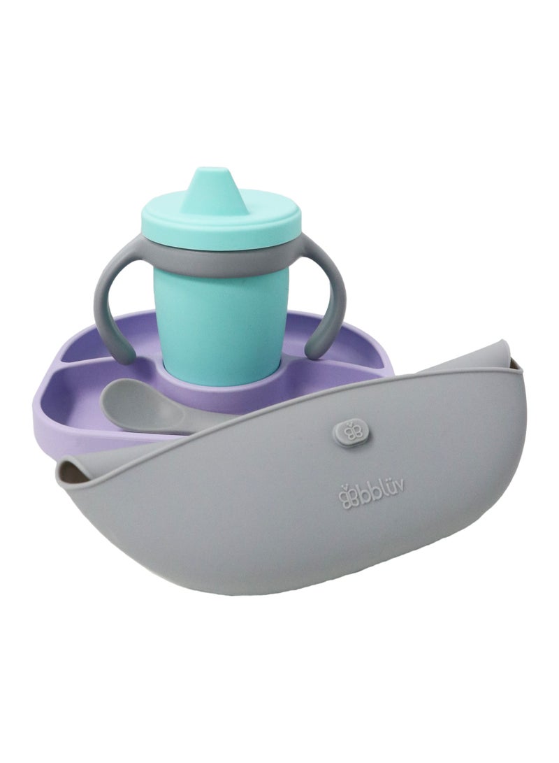 bbluv bblüv Sët - 4M+ Silicone Baby Feeding Set | BPA-Free | Spill-Proof Bib, Suction Plate & Spoon | Soft, Durable & Dishwasher Safe | Anti-Bacterial & Non-Allergic | Purple - Image 1