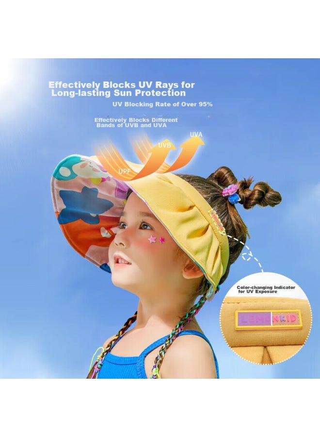 Lemonkid Children's Sun Hat, Soft Brim Visor Shell Hat, Girls' Sun Protection Hat, Ginkgo Yellow Unicorn, Size M - Image 4