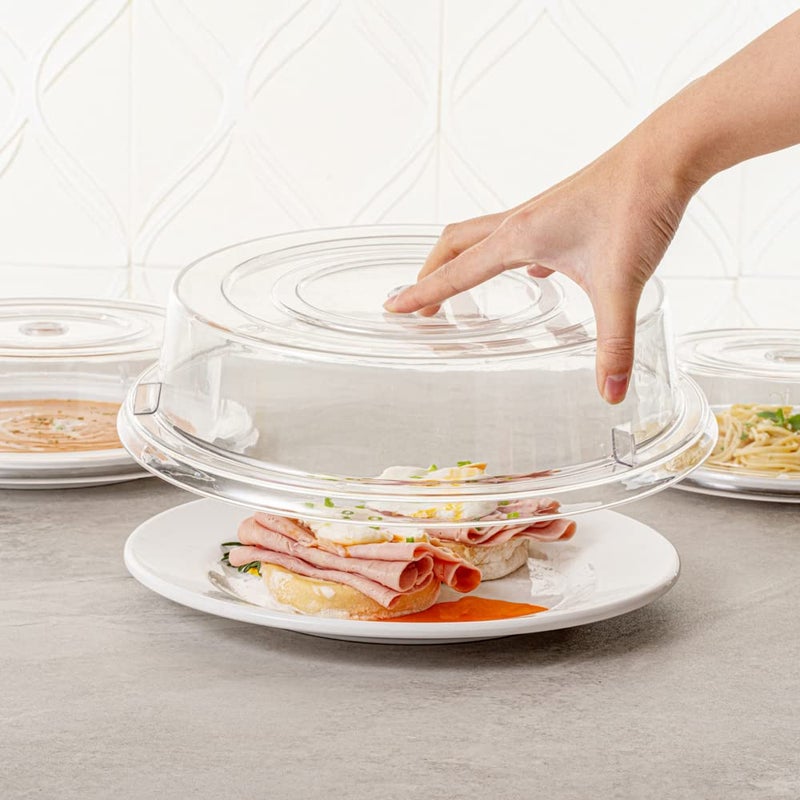 Restaurantware Cater Tek 11 Inch Polycarbonate Plate Cover 1 Shatterproof Dish Cover - Microwavable Endures Up To 210F Clear Plastic Splatter Cover With Finger Hole For 11 Inch Plates - Image 5