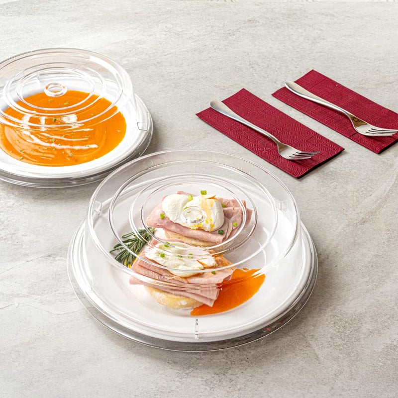 Restaurantware Cater Tek 11 Inch Polycarbonate Plate Cover 1 Shatterproof Dish Cover - Microwavable Endures Up To 210F Clear Plastic Splatter Cover With Finger Hole For 11 Inch Plates - Image 4