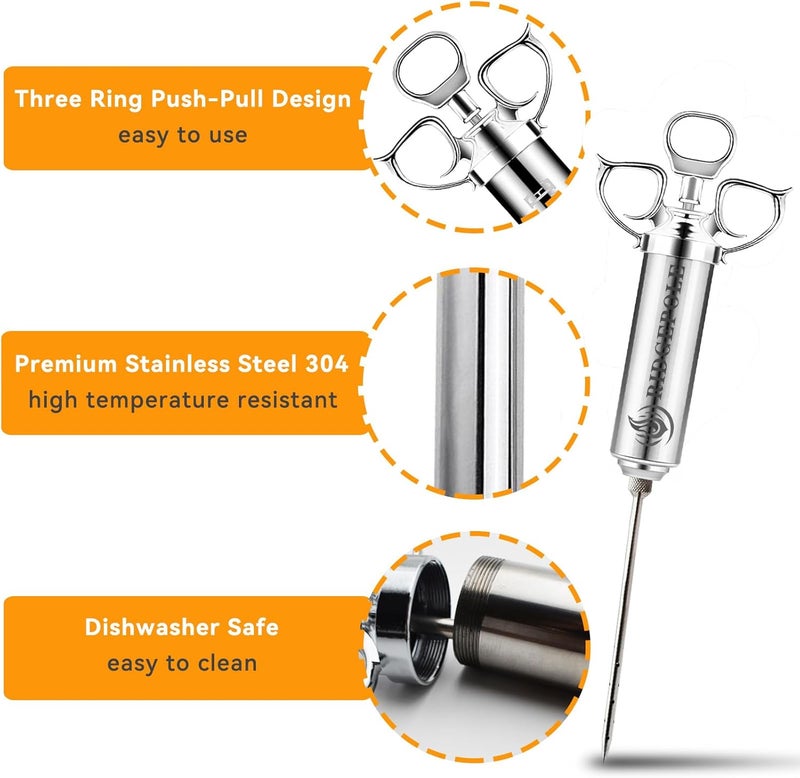 RIDGEPOLE Meat Injector, Marinade Injector with 3 Marinade Needles,Seasoning Injector, Turkey Injector Syringe，2-OZ Large Capacity, 304 Stainless Steel for Meats, Turkey, Beef. - Image 4