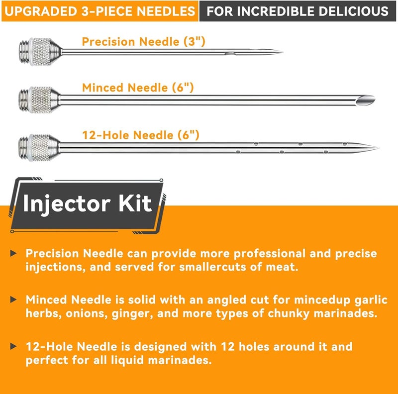 RIDGEPOLE Meat Injector, Marinade Injector with 3 Marinade Needles,Seasoning Injector, Turkey Injector Syringe，2-OZ Large Capacity, 304 Stainless Steel for Meats, Turkey, Beef. - Image 3