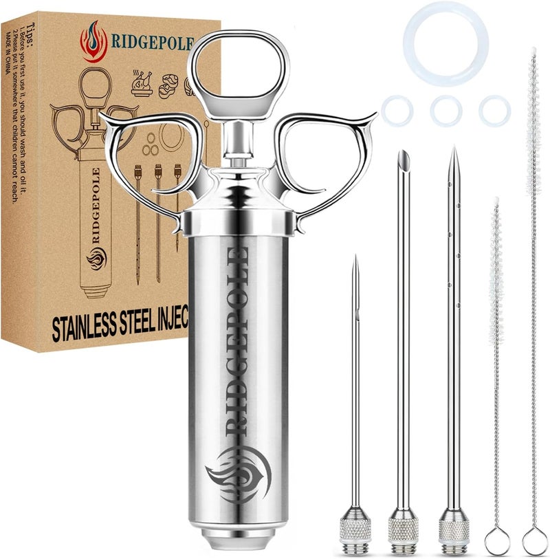RIDGEPOLE Meat Injector, Marinade Injector with 3 Marinade Needles,Seasoning Injector, Turkey Injector Syringe，2-OZ Large Capacity, 304 Stainless Steel for Meats, Turkey, Beef. - Image 1