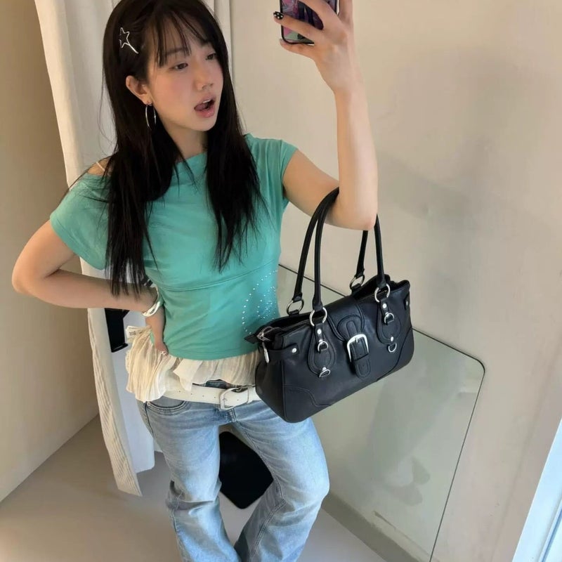 DIMANCHE Retro Motorcycle Handbag Shoulder Bag, 2026 New, PU Leather, Tote - Image 3