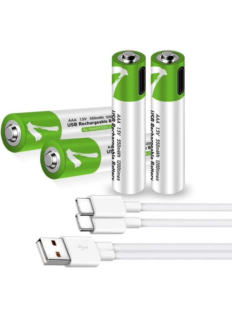 USB AAA Lithium ion Rechargeable Battery, 550mWh Rechargeable AAA Battery, 1 H Fast Charge, 1200 Cycle with Type C Port Cable, Constant Output,4-Pack - Image 2