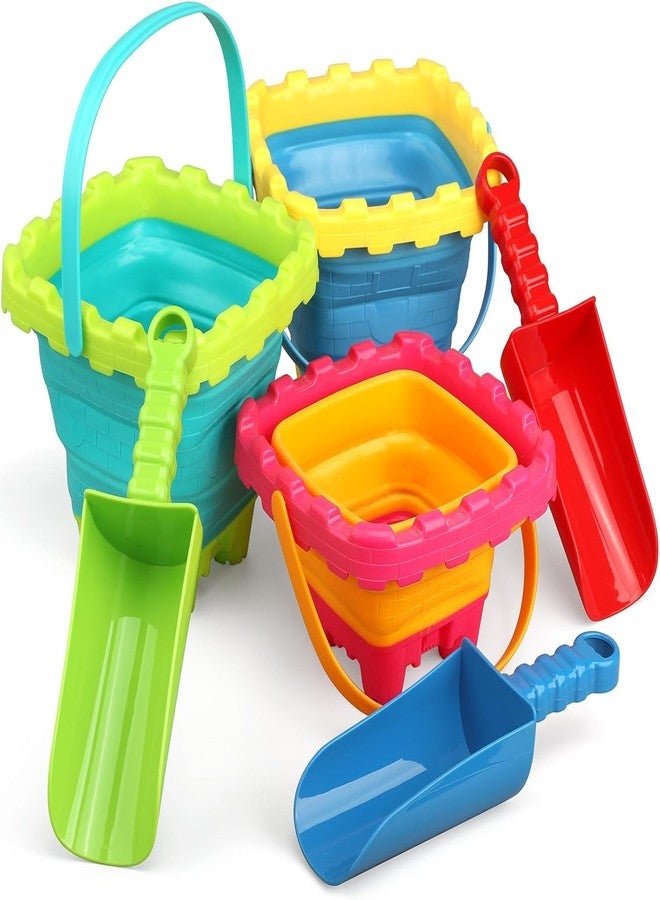 Anzmtosn 7 PCS Castle Foldable Beach Sand Buckets Toy Set with Shovels Scoop Sifter for Kids, 3L Silicone Collapsible Bucket Pails for Toddler, Summer Toy, Sandbox Kit Camping Gear Beach Essential Gift - Image 1