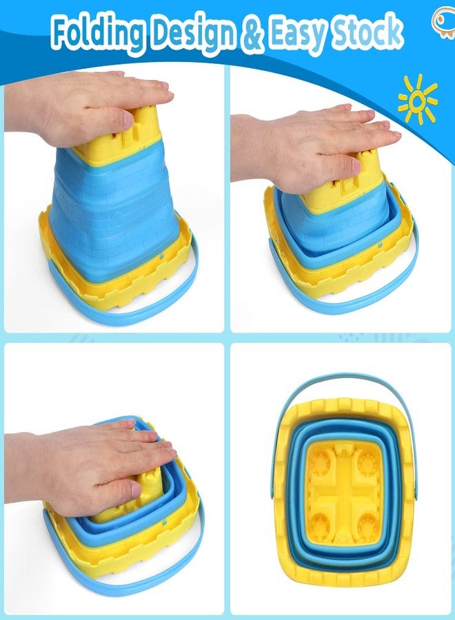 Anzmtosn 7 PCS Castle Foldable Beach Sand Buckets Toy Set with Shovels Scoop Sifter for Kids, 3L Silicone Collapsible Bucket Pails for Toddler, Summer Toy, Sandbox Kit Camping Gear Beach Essential Gift - Image 2