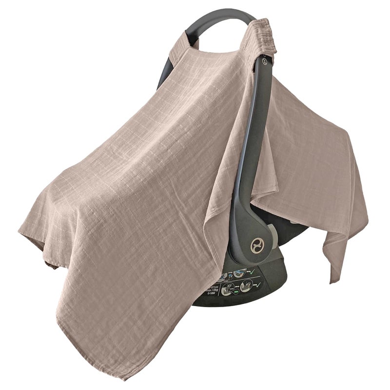 MOZAH Baby Car Seat Cover Warm Taupe 100 Organic Muslin Soft Breathable and Lightweight Baby Infant Car Seat Essentials - Image 2