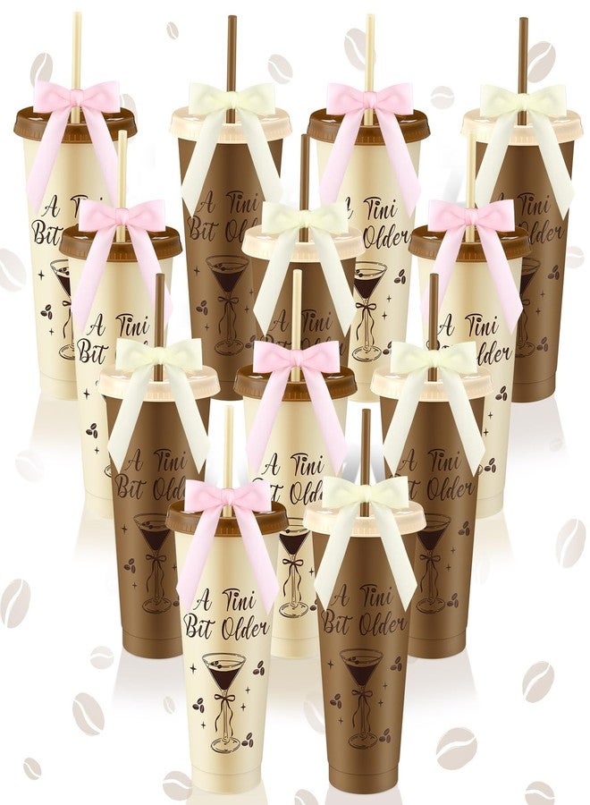 Jingmore 12 Pcs Martini Party Tini Bit Older Cups Plastic Cup 24oz a Plastic tumbler with Lids and Straws for Martini Birthday Decoration Bachelorette Bridal Shower Party Supplies(Coffee) - Image 1