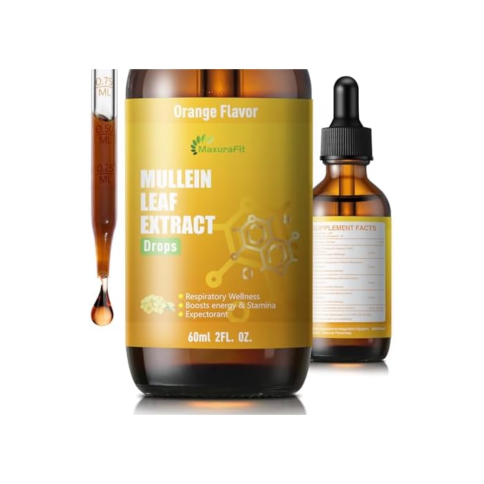 MaxuraFit Mullein Drops for Lungs Liquid - Support Respiratory Herbal Supplement,Mullein Leaf Extract for Lungs Cleanse with Cordyceps, Marshmallow Root & Licorice Root Extract 2 fl oz - Image 1