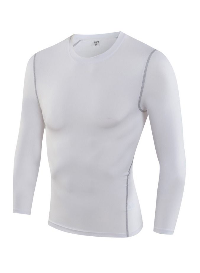 نيبمينينت Men Quick Dry Breathable Elastic Long Sleeve Shirt White - Image 1
