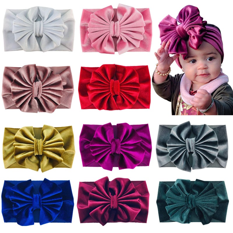 inSowni 10 Pack Solid Stretchy Velvet Big Bow Wide Headbands Headwraps Accessories for Baby Girls Toddlers Newborns Infants Kids - Image 1