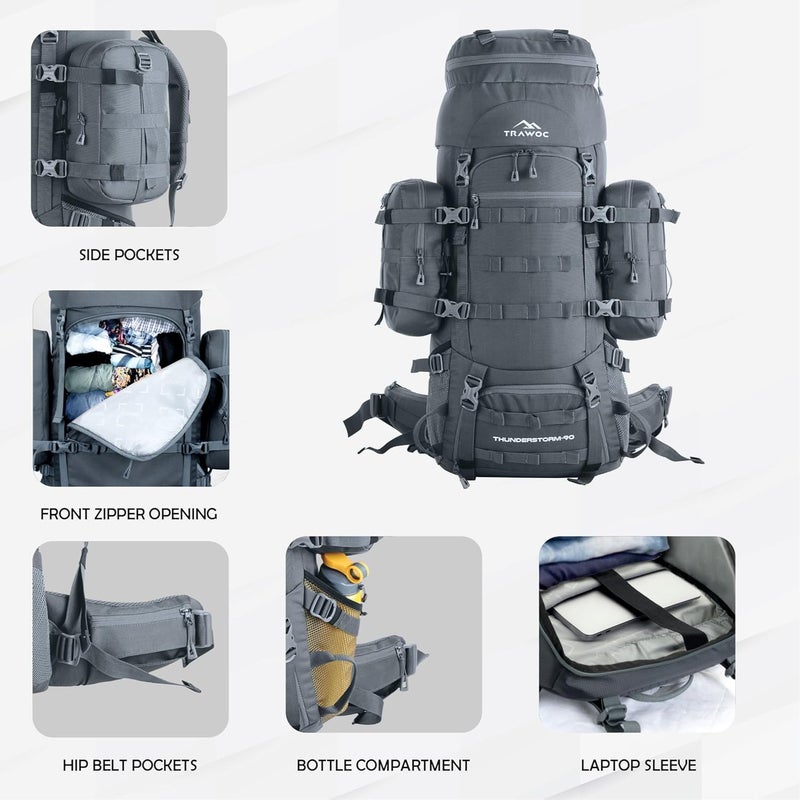 Trawoc حقيبة ظهر TRAWOC THUNDERSTORM 90L بإطار داخلي - Image 5