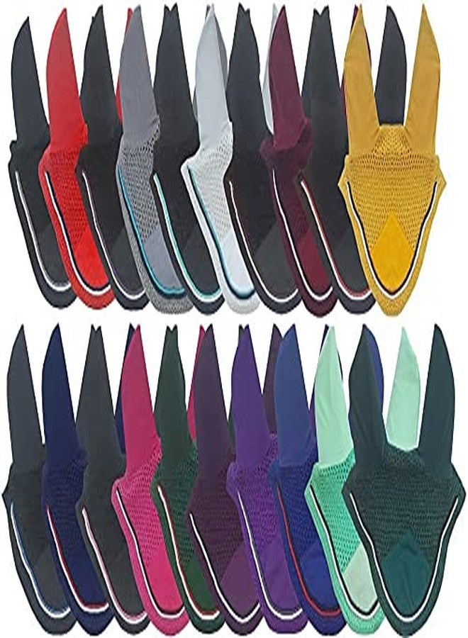 غطاء رأس للخيول مزود بحواف مزدوجة وشبكة للأذنين وقناع للذباب، مصنوع من القطن الكروشيه القابل للتنفس، من لوازم الخيل (كامل، عنابي/ماروني) - Image 1