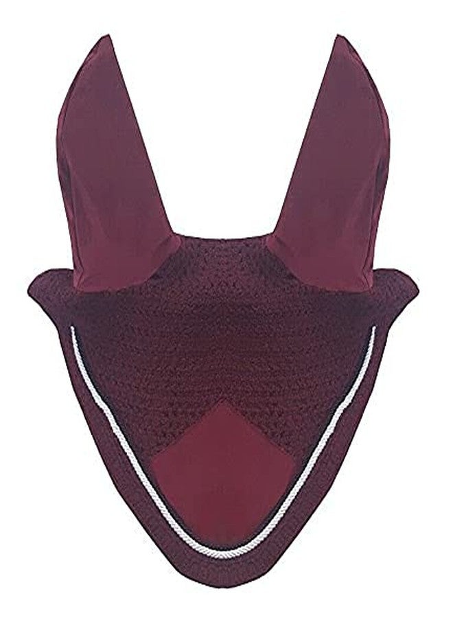 غطاء رأس للخيول مزود بحواف مزدوجة وشبكة للأذنين وقناع للذباب، مصنوع من القطن الكروشيه القابل للتنفس، من لوازم الخيل (كامل، عنابي/ماروني) - Image 3