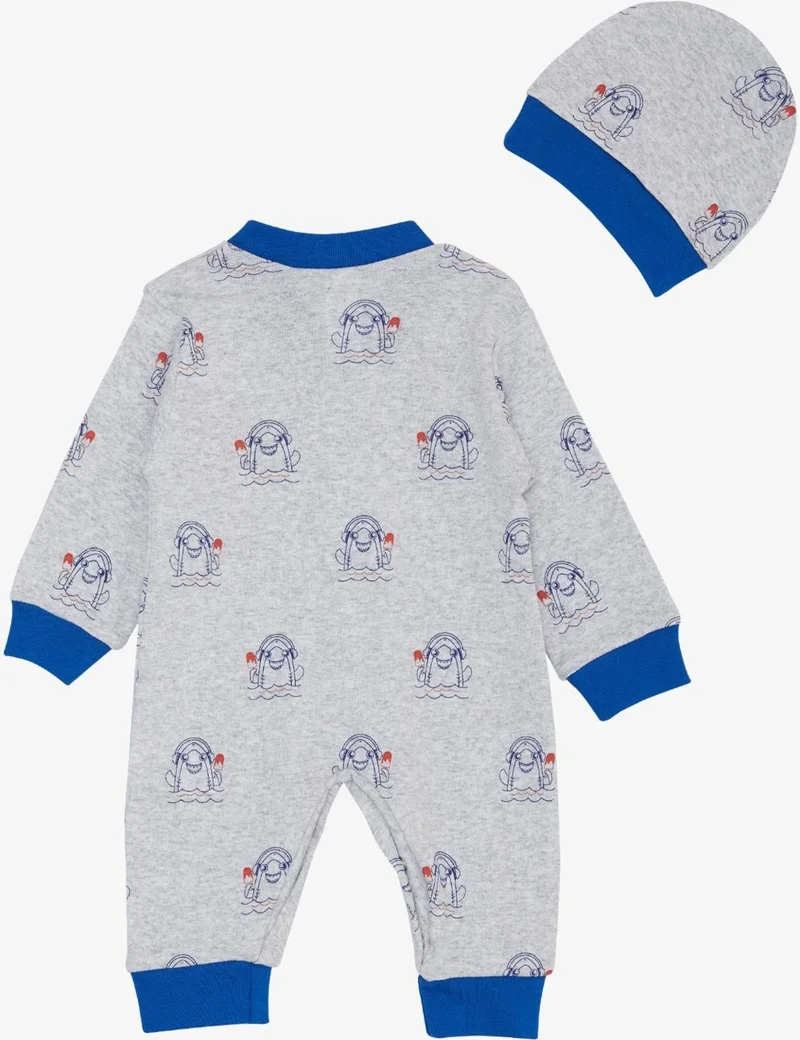 Breeze Baby Boy Jumpsuit Summer Themed Crazy Shark Pattern 0-6 Months, Light Gray Melange