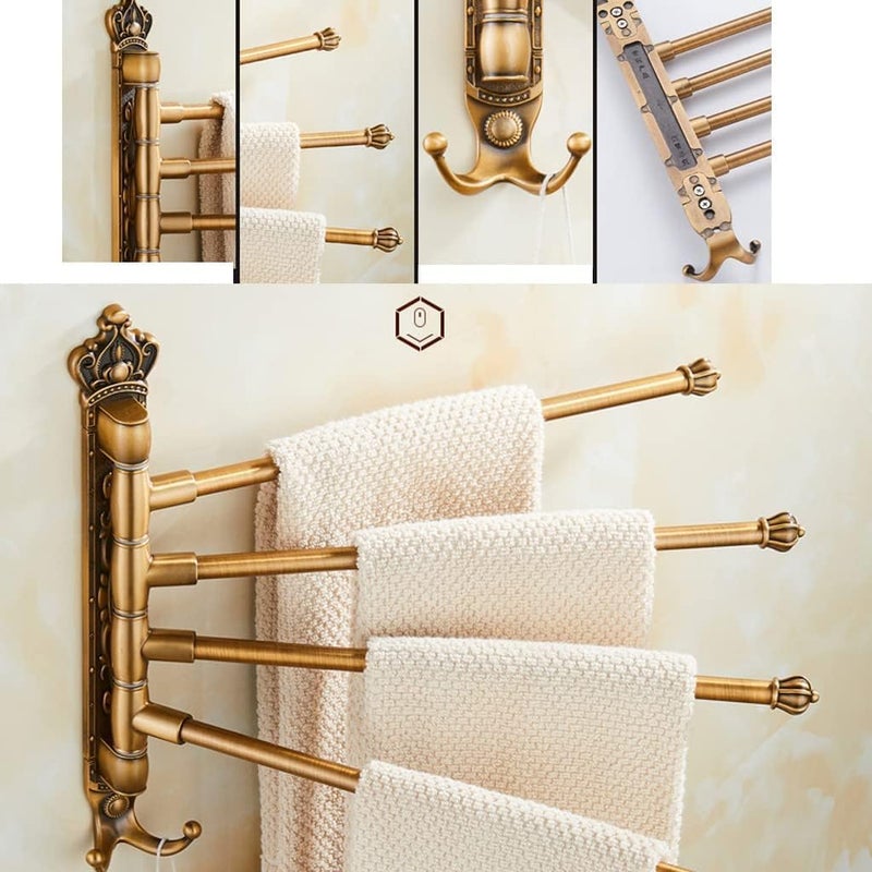 Vintage Wall-Mounted Towel Rack - 4-bar Swivel Towel Holder, Premium Bronze Folding Arm Storage Organizer for Bathroom, Space-Saving Design Blue 3Bars - Image 3