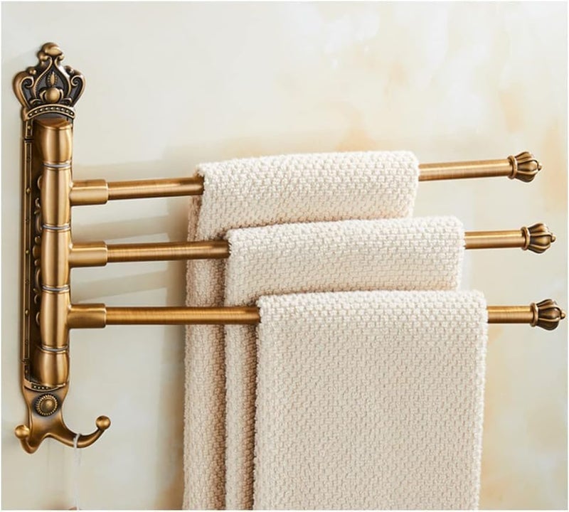 Vintage Wall-Mounted Towel Rack - 4-bar Swivel Towel Holder, Premium Bronze Folding Arm Storage Organizer for Bathroom, Space-Saving Design Blue 3Bars - Image 1