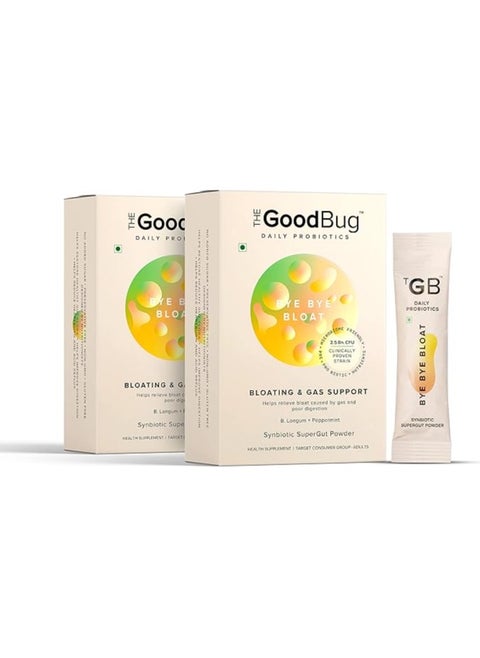 he Good Bug ByeBye Bloat SuperGut Powder لهضم صحي | مكمل ما قبل البروبيوتيك الذي يساعد في علاج الانتفاخ والغازات وحرقة المعدة | 2.5 مليار وحدة تشكيل مستعمرة من السلالة المثبتة سريريًا | باقة 60 يومًا