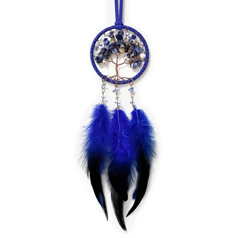 LOMOHOO LOMOHOO Dream Catcher Car Rear View Mirror Pendant Car Charm with Crystal Beads Tree of Life Small Dream Catchers for Rearview Mirror Hanging Kids Bedroom Decor 3Diameter blue 