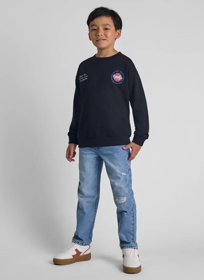 MINOTI Teen Boys Denim Jeans with Distressed Detail and Print
