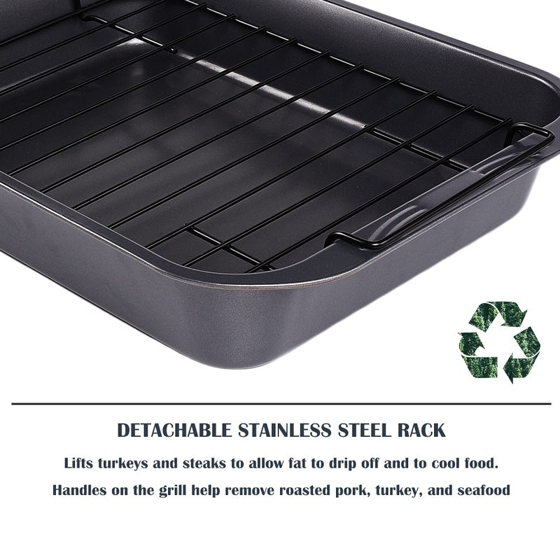 Kitcom Bakeware Nonstick Roaster  Nonstick Roasting Pan With Rack  Great For Roast Chicken  Roasts And Turkeys - 15 Inch X 11 Inch (5.8 Qt)  Gray - Image 2