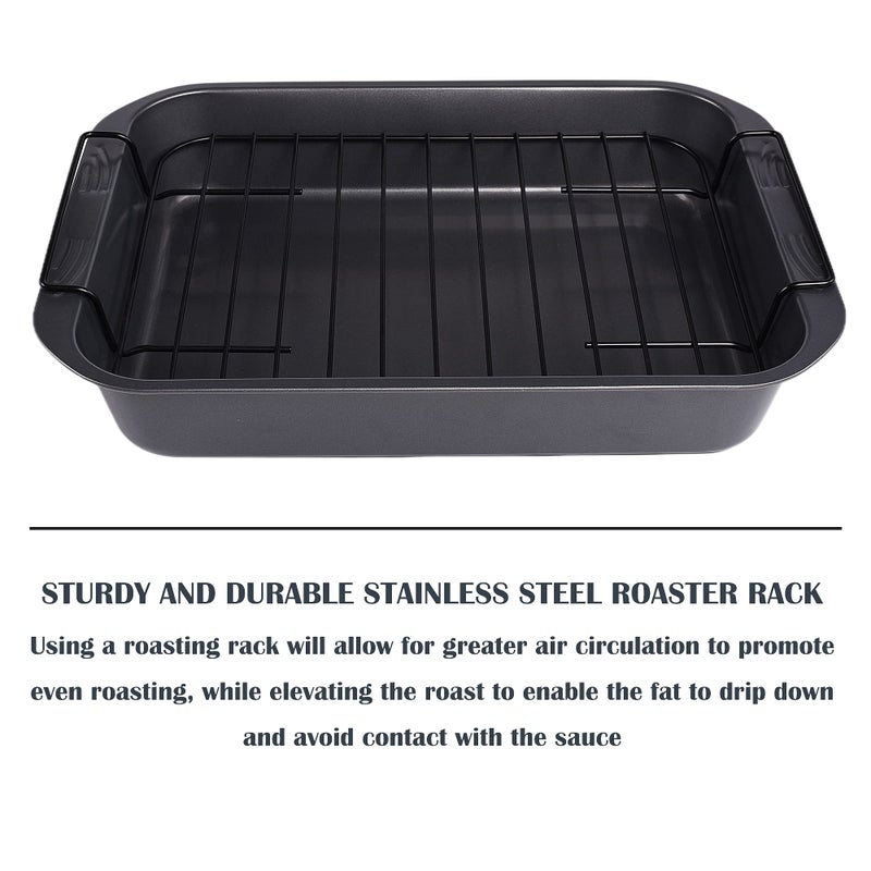 Kitcom Bakeware Nonstick Roaster  Nonstick Roasting Pan With Rack  Great For Roast Chicken  Roasts And Turkeys - 15 Inch X 11 Inch (5.8 Qt)  Gray - Image 5