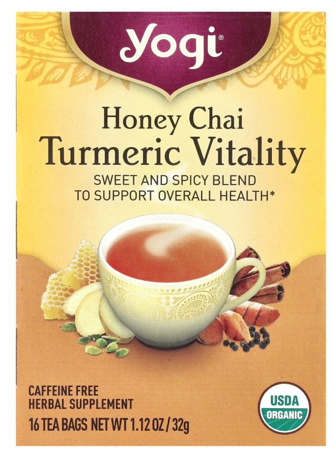 Yogi Tea شاي العسل بالكركم الحيوي خالي من الكافيين 16 كيس شاي 1.12 أونصة (32 جرام)