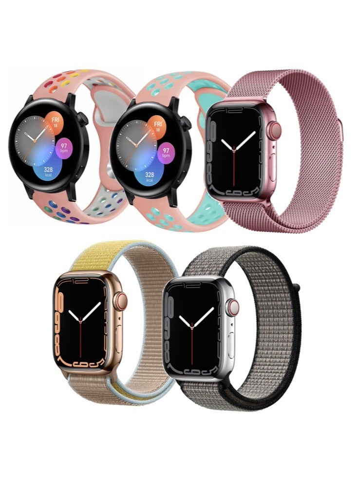 Perfii 5pcs Watchband Bundle Compatible with all Samsung, Huawei, Amazfit, Fitbit and Honor with 20mm band size - Image 1