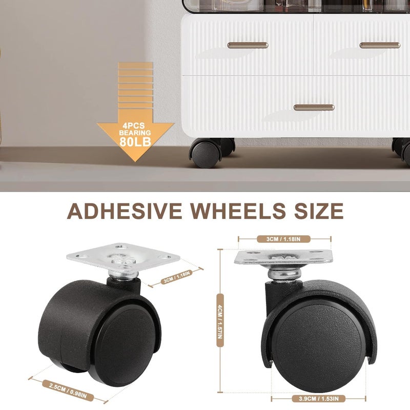 Cofufu 8 PCS 1" Free Punching Pastable Plate Caster with Stickers and Screws, Self Adhesive Swivel 360° Rotation Universal Wheel, for Small Appliances, Furniture, Trash Can, Storage Box - Image 4