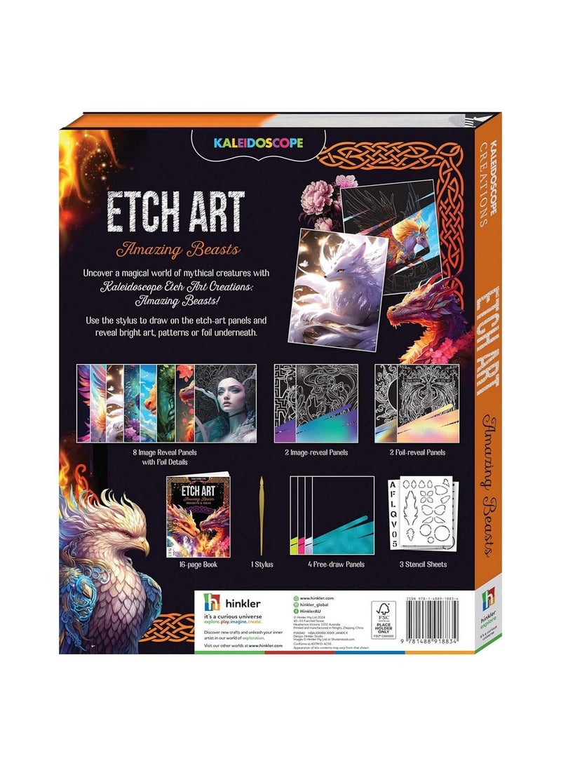 Hinkler إبداعات فن النقش من هينكلر كاليودوسكوب - إصدار الوحوش المدهشة، يتضمن 16 لوحة فن نقش، كتاب من 16 صفحة، 3 قوالب وأداة نقش، مجموعة فن نقش إبداعية للأطفال، تطور المهارات الفنية والخيال - Image 2