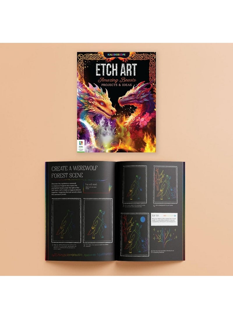 Hinkler إبداعات فن النقش من هينكلر كاليودوسكوب - إصدار الوحوش المدهشة، يتضمن 16 لوحة فن نقش، كتاب من 16 صفحة، 3 قوالب وأداة نقش، مجموعة فن نقش إبداعية للأطفال، تطور المهارات الفنية والخيال - Image 4