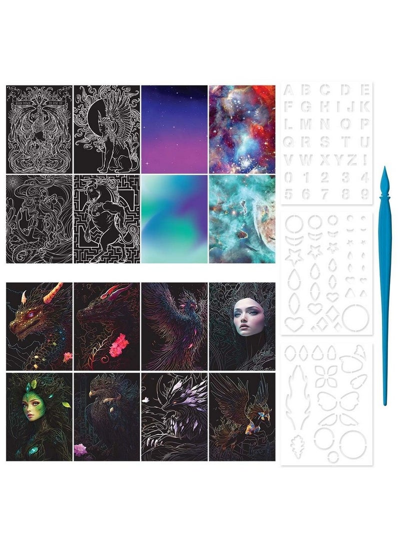 Hinkler إبداعات فن النقش من هينكلر كاليودوسكوب - إصدار الوحوش المدهشة، يتضمن 16 لوحة فن نقش، كتاب من 16 صفحة، 3 قوالب وأداة نقش، مجموعة فن نقش إبداعية للأطفال، تطور المهارات الفنية والخيال - Image 3