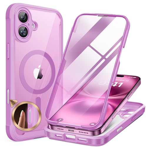 Miracase Magnetic for iPhone 16 Plus Case Full-Body Phone with Built-in Glass Screen Protector, [Compatible with MagSafe] Military Drop Proof 16 Plus Cover Bumper 6.7 inch, Pink - Image 1