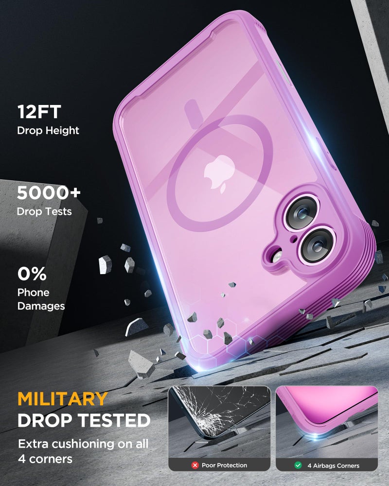 Miracase Magnetic for iPhone 16 Plus Case Full-Body Phone with Built-in Glass Screen Protector, [Compatible with MagSafe] Military Drop Proof 16 Plus Cover Bumper 6.7 inch, Pink - Image 5