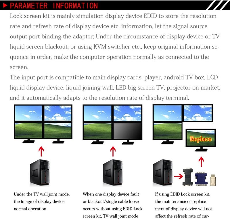 فييران محاكي EDID تمرير DVI للاستخدام مع مقسمات الفيديو والمفاتيح وأجهزة التمديد KVM (2560X1600@60Hz) - Image 5