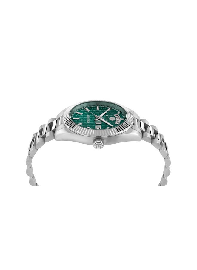 PHILIPP PLEIN - Date Superlative Gent Watch, Emerald Green Honeycomb Dial, Fluted Bezel, Stainless Steel Bracelet, 42mm - Image 1