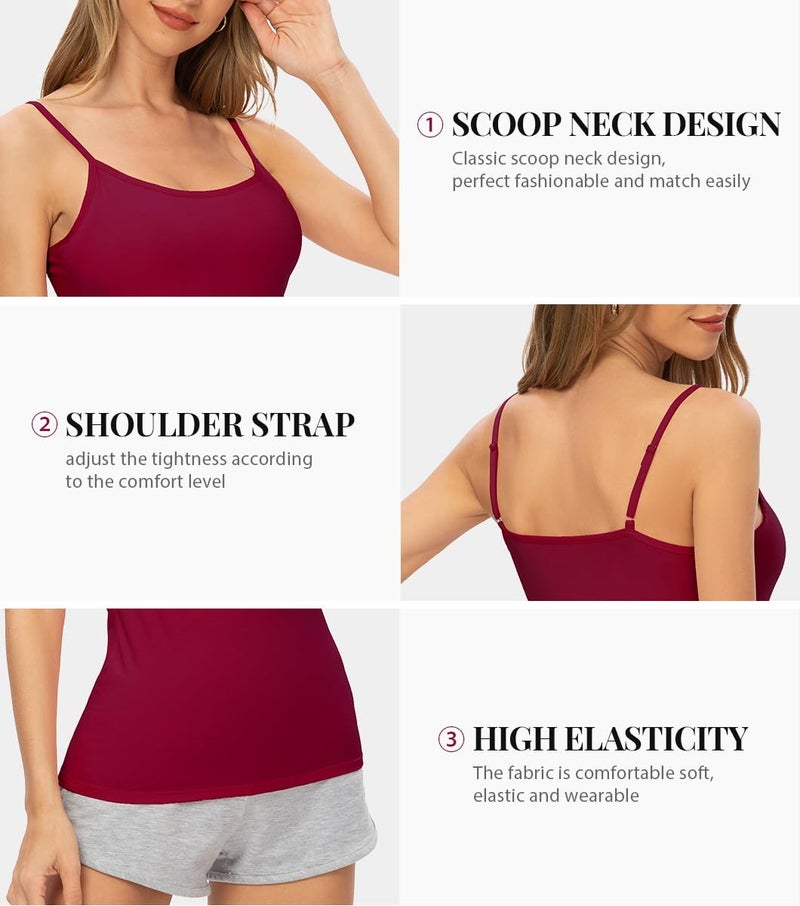 Rosyline 4 Piece Women Camisole Basic Undershirt Adjustable Spaghetti Strap Tank Top Black/White/Grey/Wine Red M - Image 3