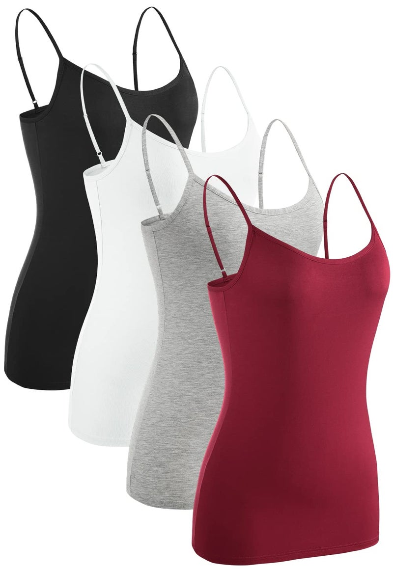 Rosyline 4 Piece Women Camisole Basic Undershirt Adjustable Spaghetti Strap Tank Top Black/White/Grey/Wine Red M - Image 1